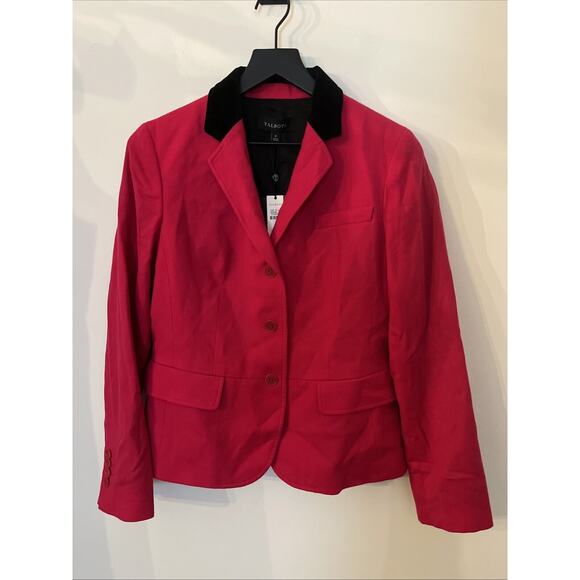 NEW Talbots‎ Marzotto Blazer Size 8 Pink Black Velvet Lapel Pockets 99% Wool - Picture 1 of 14